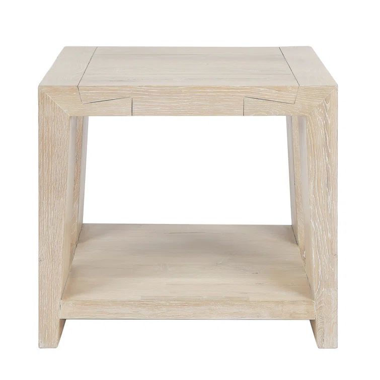 Tan Solid Oak Rectangular End Table with Shelf