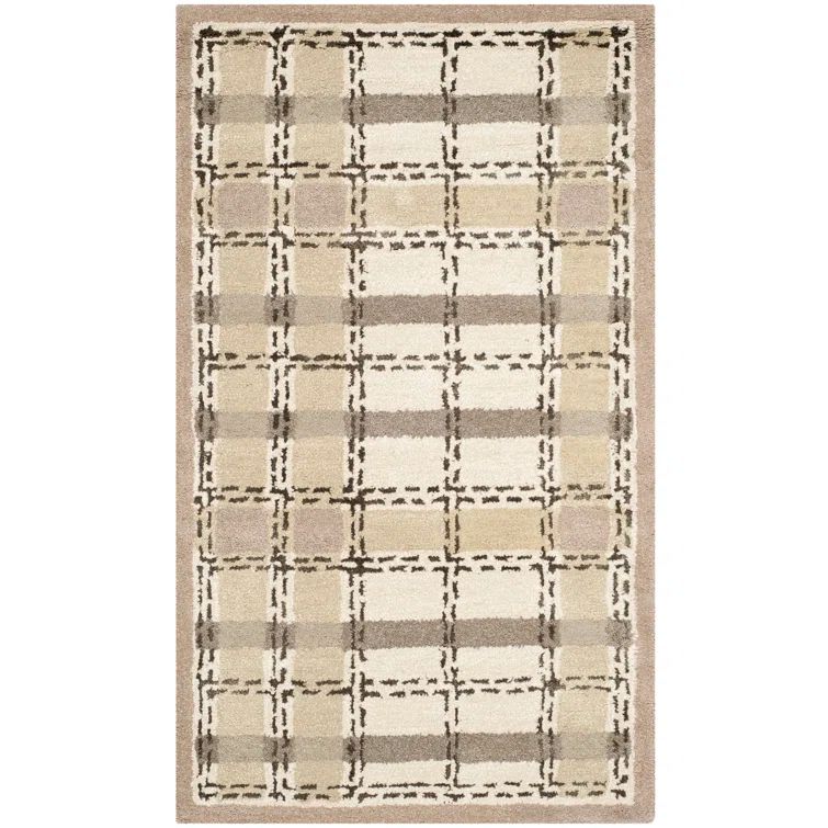 Handmade Sharkey Grey Tufted Wool-Viscose Blend Plaid Rug 2'6" x 4'3"