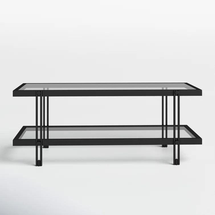 Beckham Rectangular Glass Coffee Table with Storage, Brass Finish