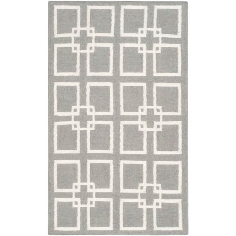 Hand-Knotted Geometric Gray Wool Square Rug - 3' x 5'