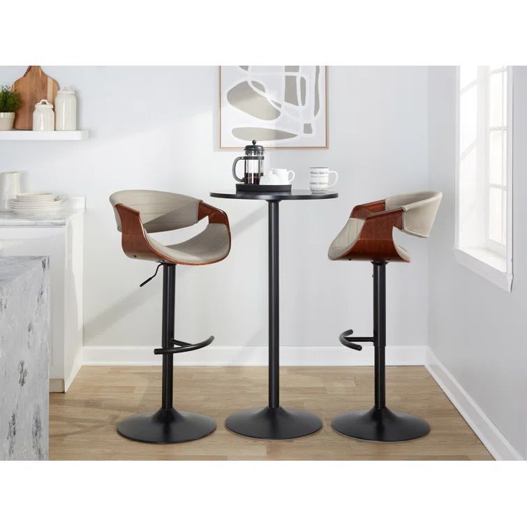 Set of 2 Adjustable Pearl Silver Faux Leather and Walnut Barstools