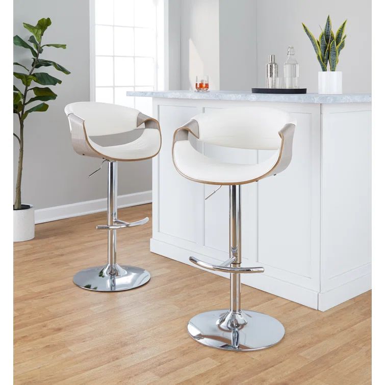 White Adjustable Swivel Bar Stool with Chrome Frame