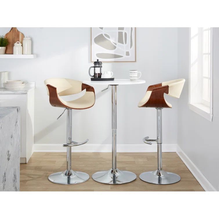 Symphony Adjustable Walnut and Cream Swivel Bar Stools, Set of 2