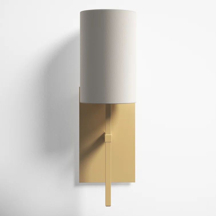 Aged Brass Single Light Dimmable Wall Sconce with White Drum Shade