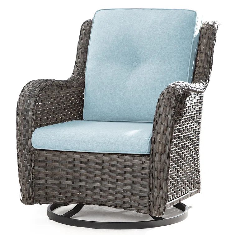 Modern Brown Steel Rocking Armchair with Baby Blue Cushions