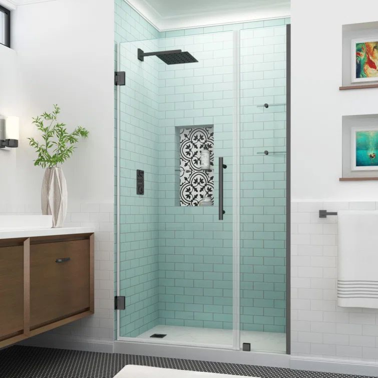 Belmore GS 37.25" - 38.25" Matte Black Frameless Hinged Shower Door