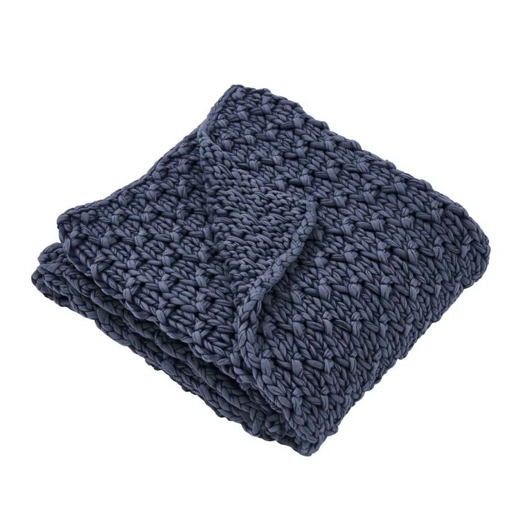 Indigo Chunky Knit Cotton Throw Blanket