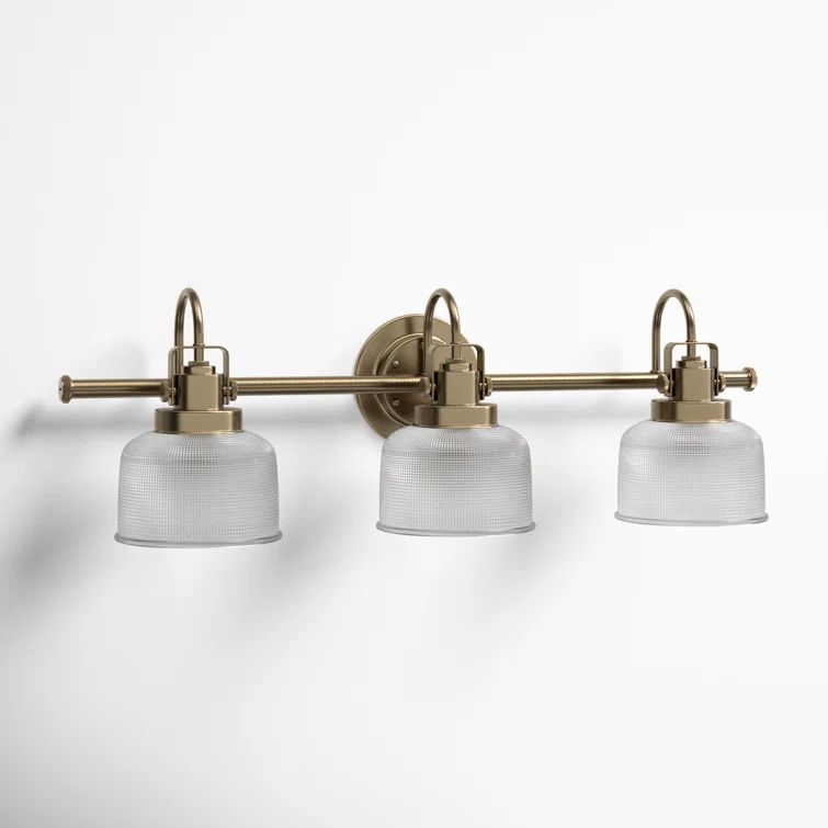 Archie Vintage Brass 3-Light Bathroom Vanity with Prismatic Glass Shades