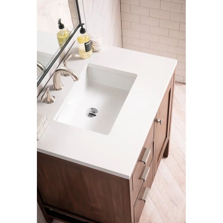 Mid-Century Acacia Single Vanity with White Quartz Top