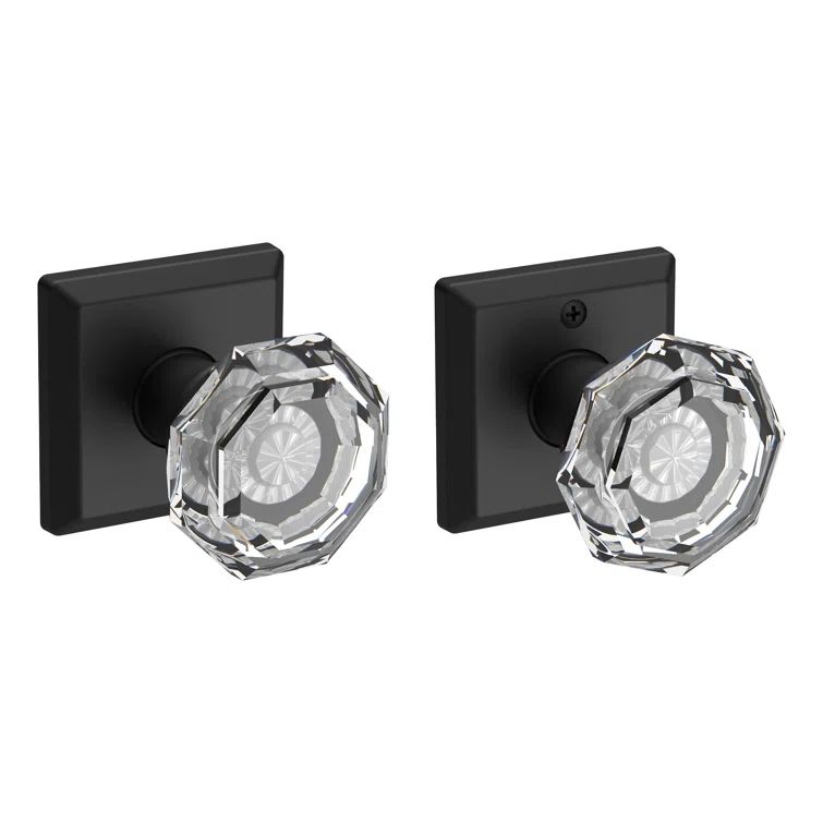 Satin Black Crystal Interior Door Knob with Square Rosette