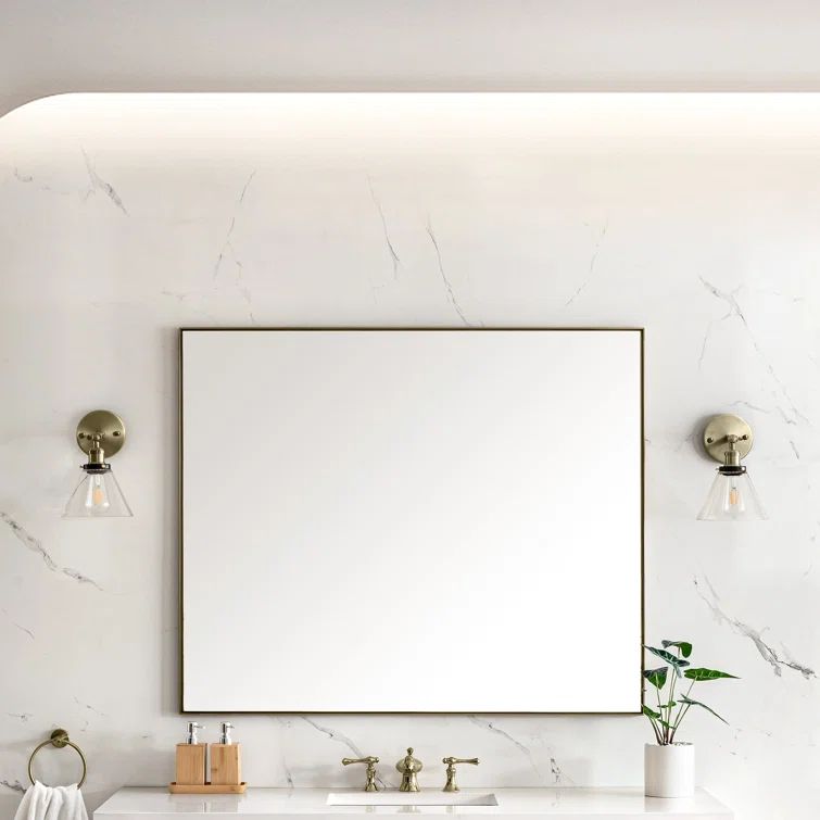 Champagne Brass 48" x 40" Stainless Steel Framed Vanity Mirror