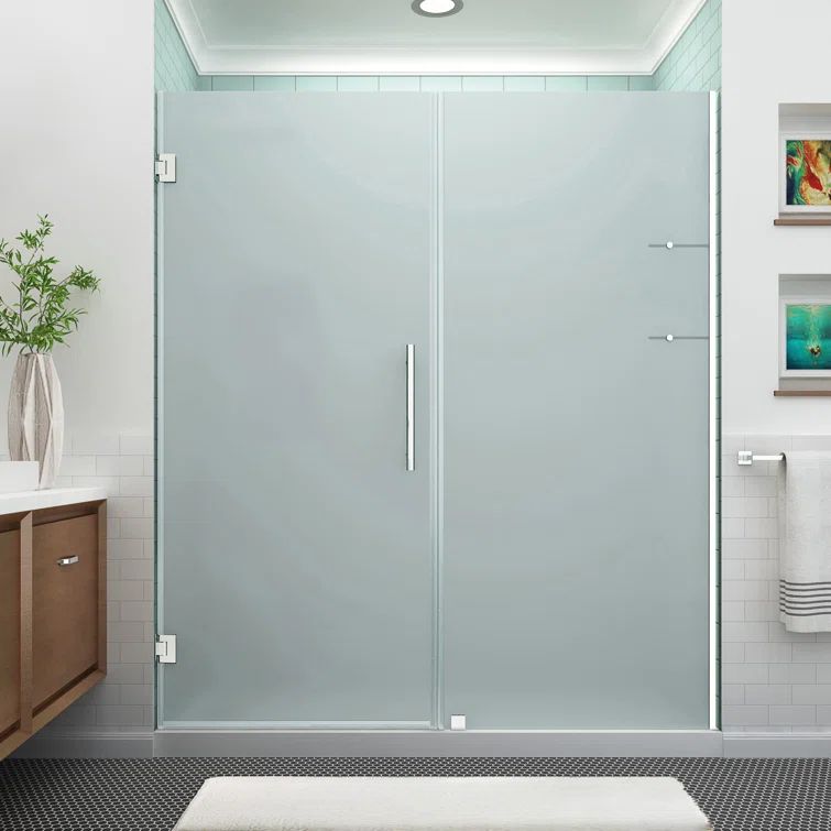 Belmore Frosted Glass Frameless Pivot Shower Door with Chrome Finish