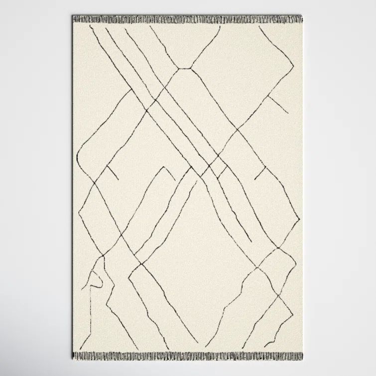 Handmade Tufted Black Wool Rectangular Rug 5' x 7'