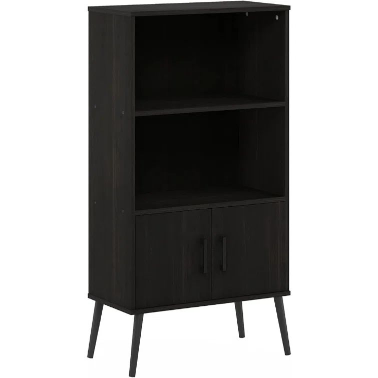 Furinno Claude Mid-Century Espresso Bookcase Cabinet with Pine Legs