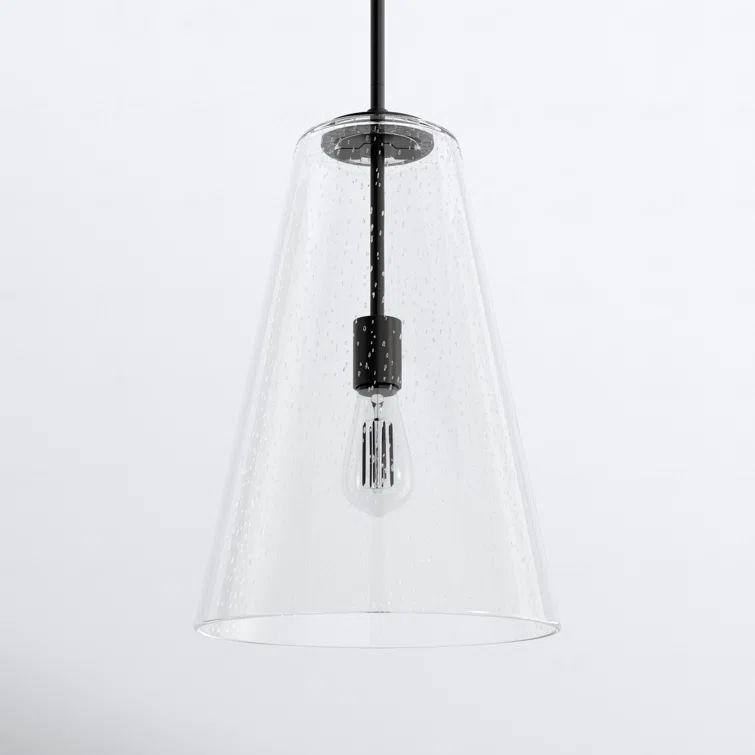 Vance Satin Black 1-Light Pendant with Clear Seedy Glass