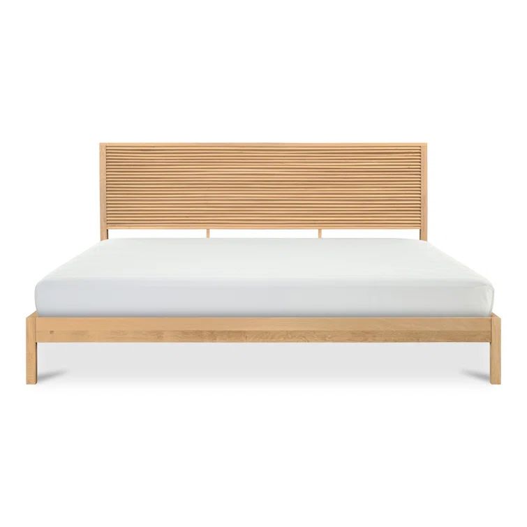 Marika Queen Oak Wood Bed with Slatted Headboard