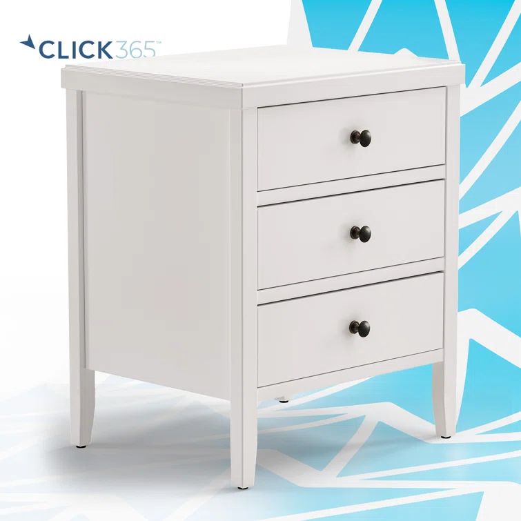 Finley White Solid Wood 3 Drawer Nightstand with Bronze Knobs
