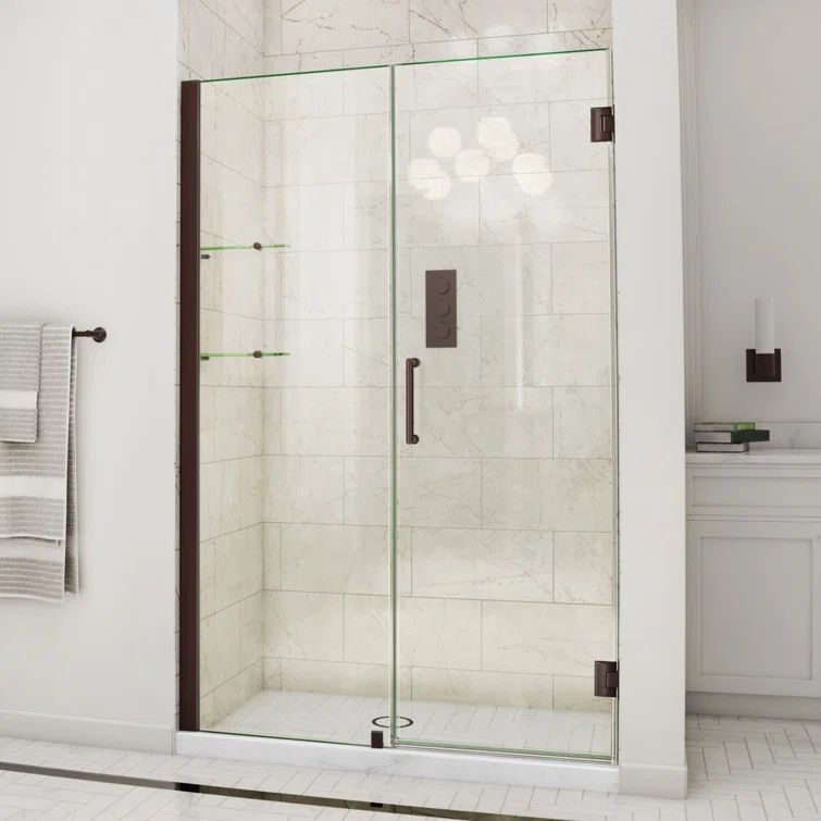 Bronze 49" Frameless Hinged Shower Door with Clear Glass