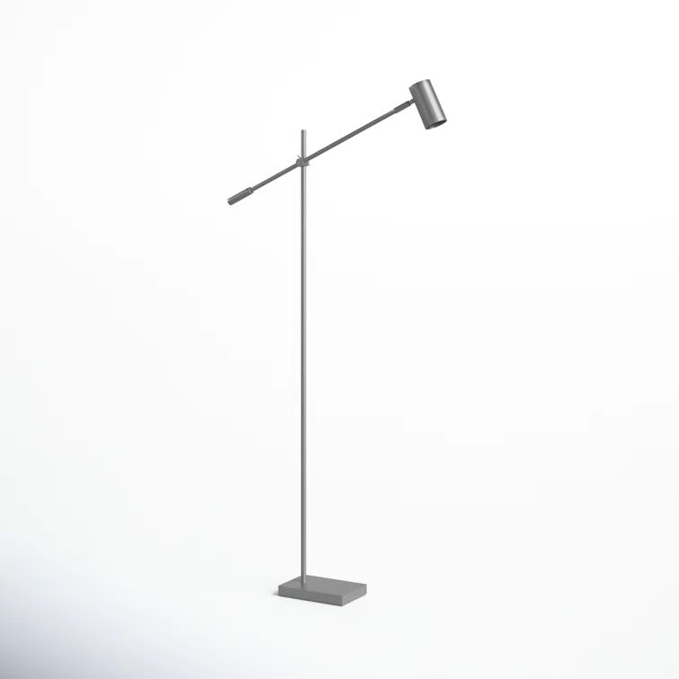 Sleek Brushed Steel LED Floor Lamp with Touch Sensor and Adjustable Arm