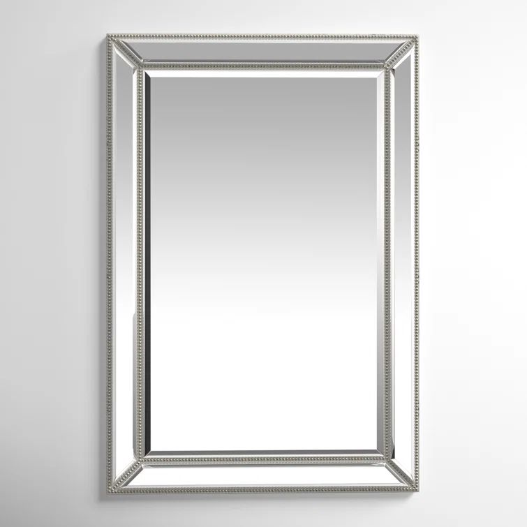 Elegant Rectangular Beveled Glass Accent Mirror with Silver Detail