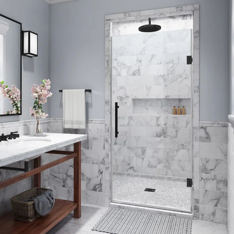 Matte Black Frameless Tempered Glass Pivot Shower Door