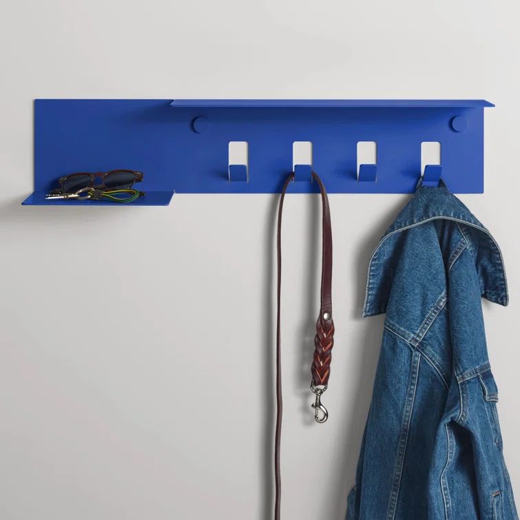 Cobalt Blue Aluminum Wall Mounted Coat Rack with Shelf