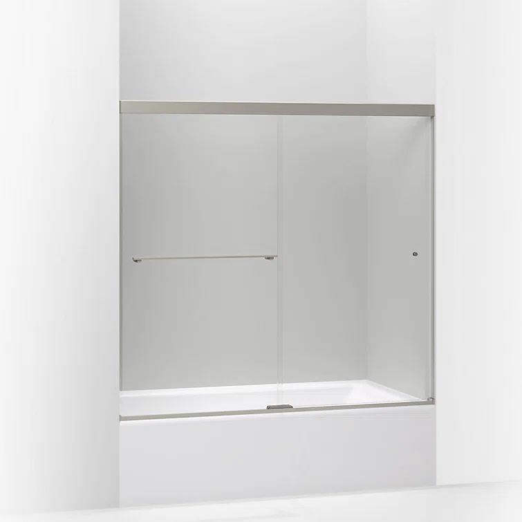 Anodized Brushed Nickel Double Sliding Bath Door with Crystal Clear Glass
