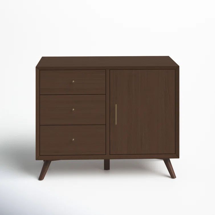 Flynn Walnut Mid-Century Modern Accent Cabinet with Bronze Hardware