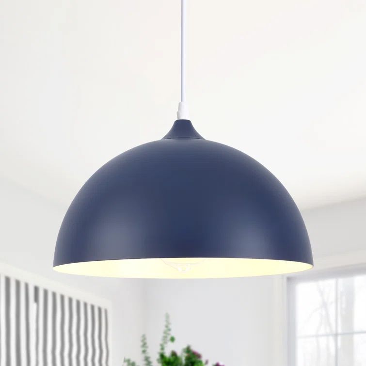 Blue Metal Dome Adjustable Pendant Light