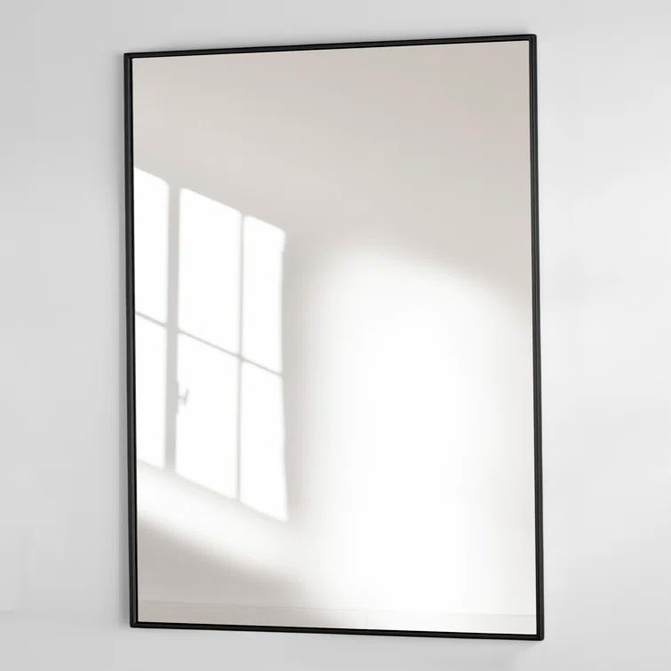Modern Black Rectangular Wall Mirror with Metal Frame