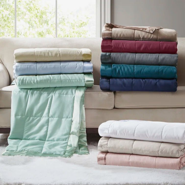 Full Gray Microfiber Down Alternative Blanket with Satin Trim