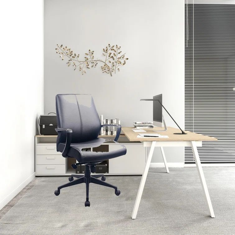 Ergonomic 25.25'' Swivel Task Chair in Black Faux Leather