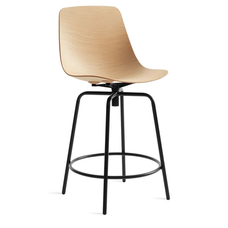 White Oak and Black Metal Swivel Counter Stool
