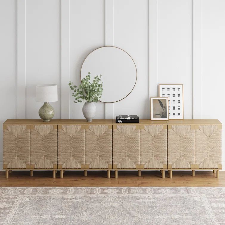 Beacon Light Brown Seagrass 4-Door Sideboard Cabinet
