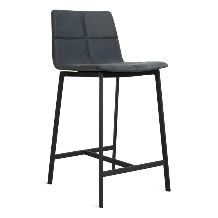 Ink Genuine Leather Counter Stool with Black Metal Legs