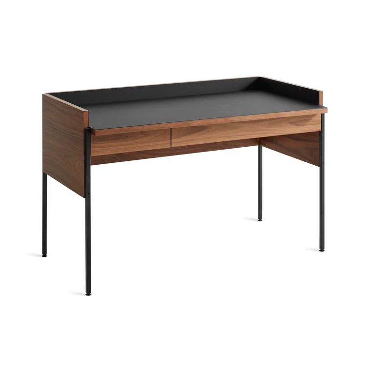 Walnut and Black Wood Desk with Drawer