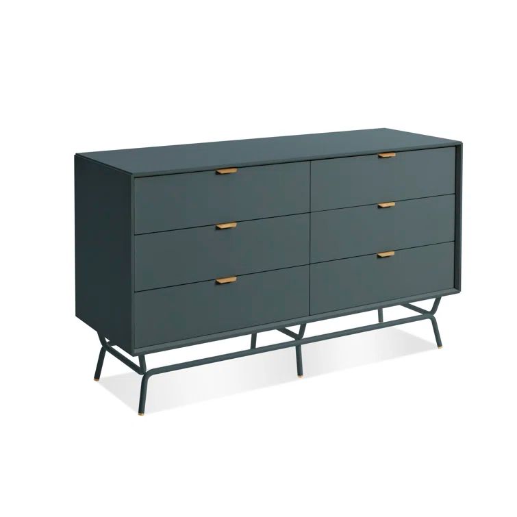 Marine Blue Mid-Century 6-Drawer Dresser with Soft Close