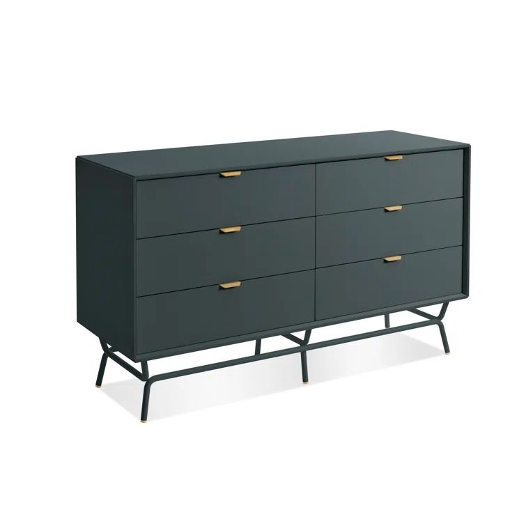 Navy Green Metal and Wood 6-Drawer Dresser