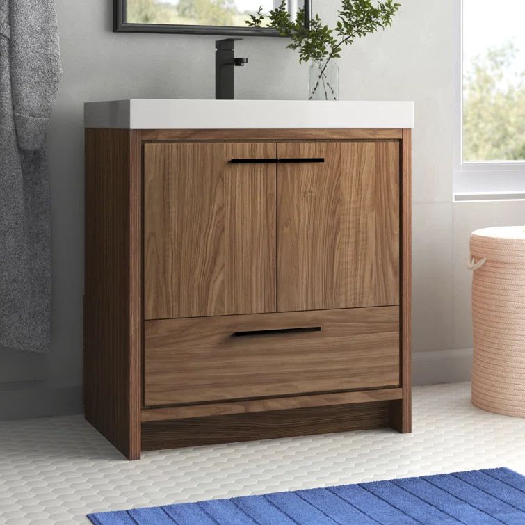 Walnut Brown 30'' Single Bathroom Vanity with Resin Top