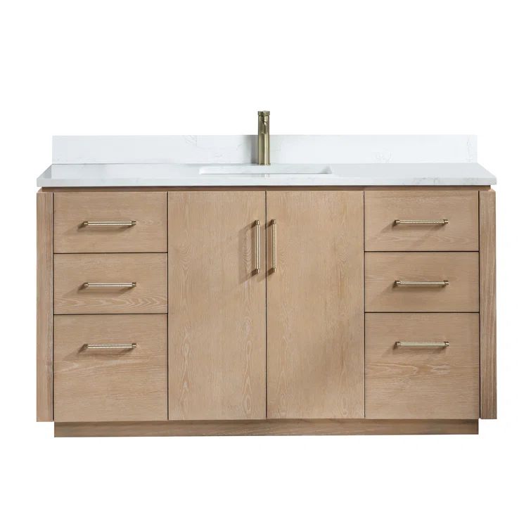 Washed Ash Gray 60'' Single Bathroom Vanity with Gold Hardware