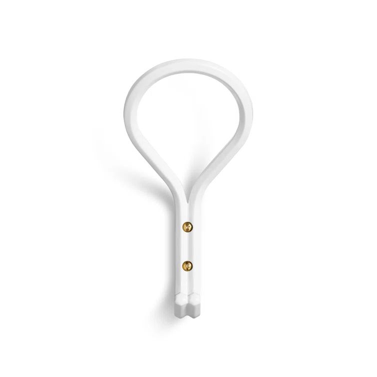 White Metal Large Wall Hook with Brass Accents