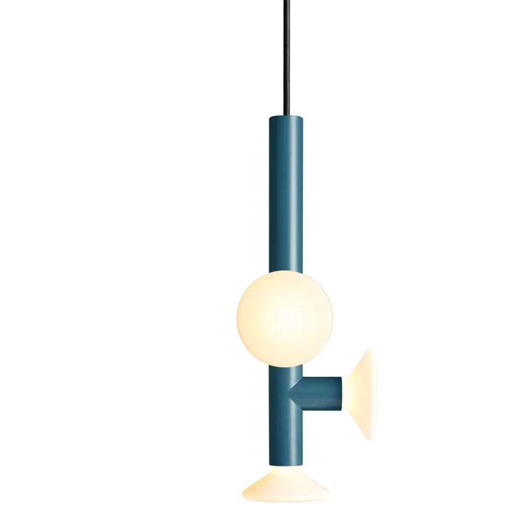 Space Blue Handblown Glass and Metal Pendant Light