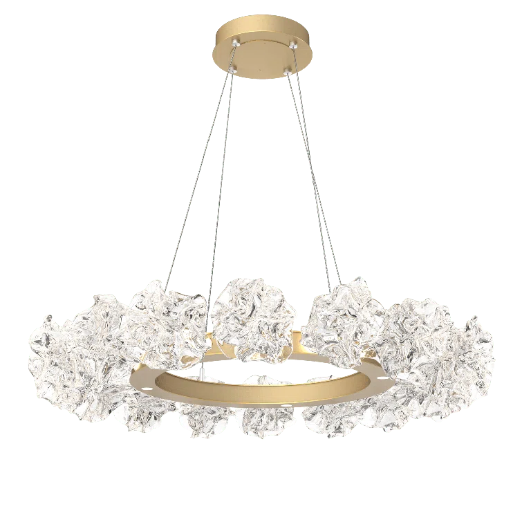 Gilded Brass Blossom Ring LED Chandelier 36 in