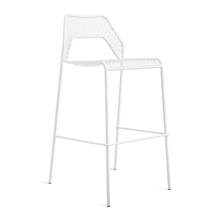 Off-White Metal Stackable Bar Stool with Mesh Design