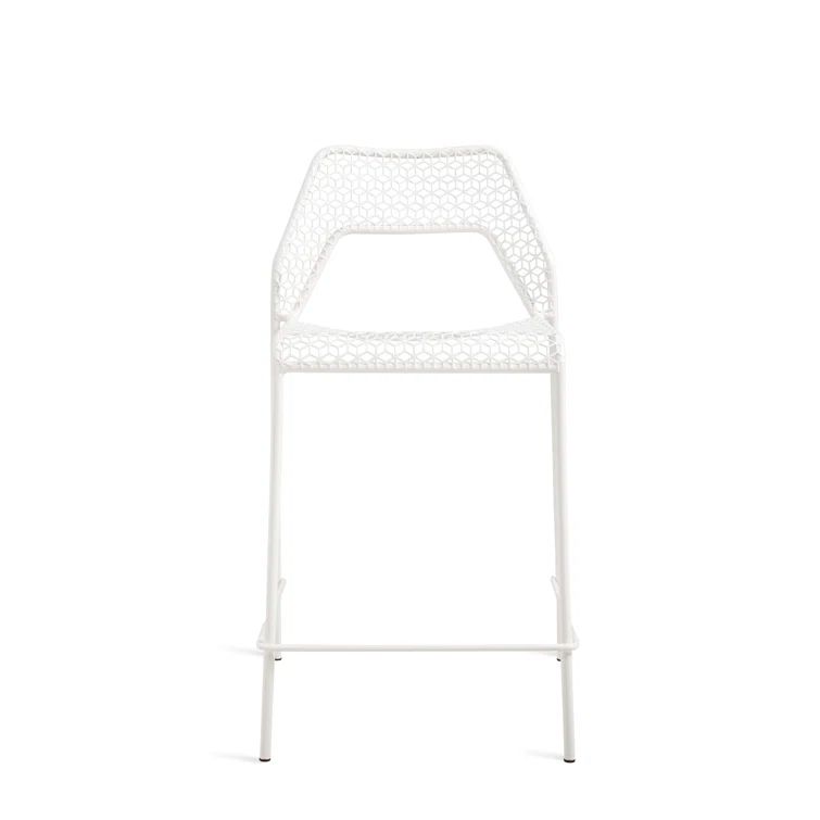 Off-White Metal Indoor/Outdoor Counter Stool with Cushions