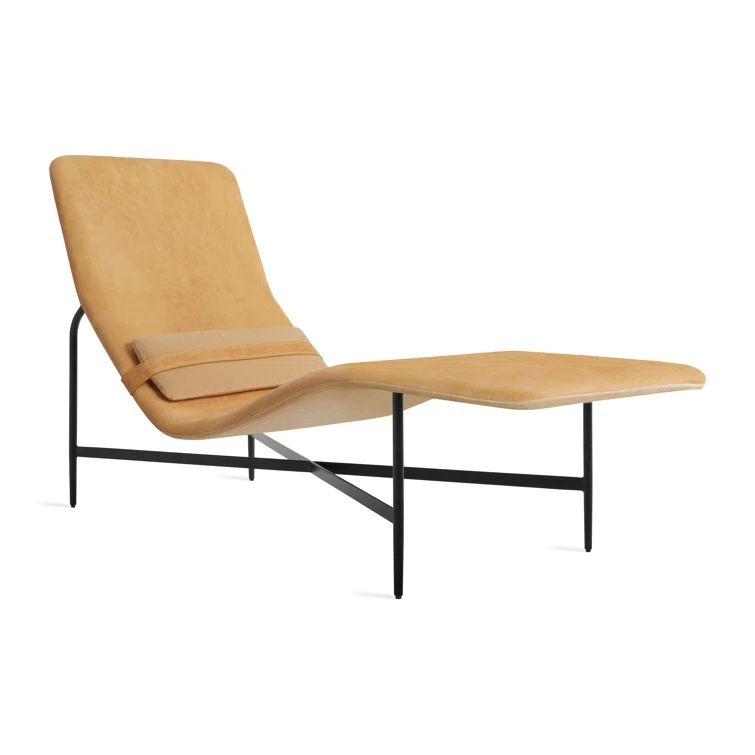Camel Genuine Leather Deep Thoughts Chaise with Lumbar Pillow