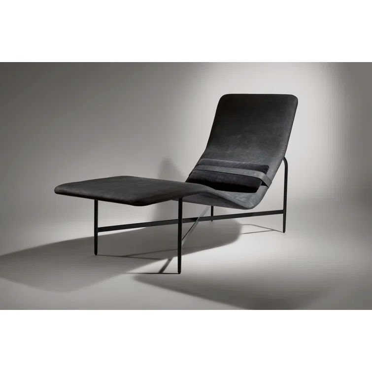 Ink Leather Deep Thoughts Chaise with Adjustable Lumbar Pillow