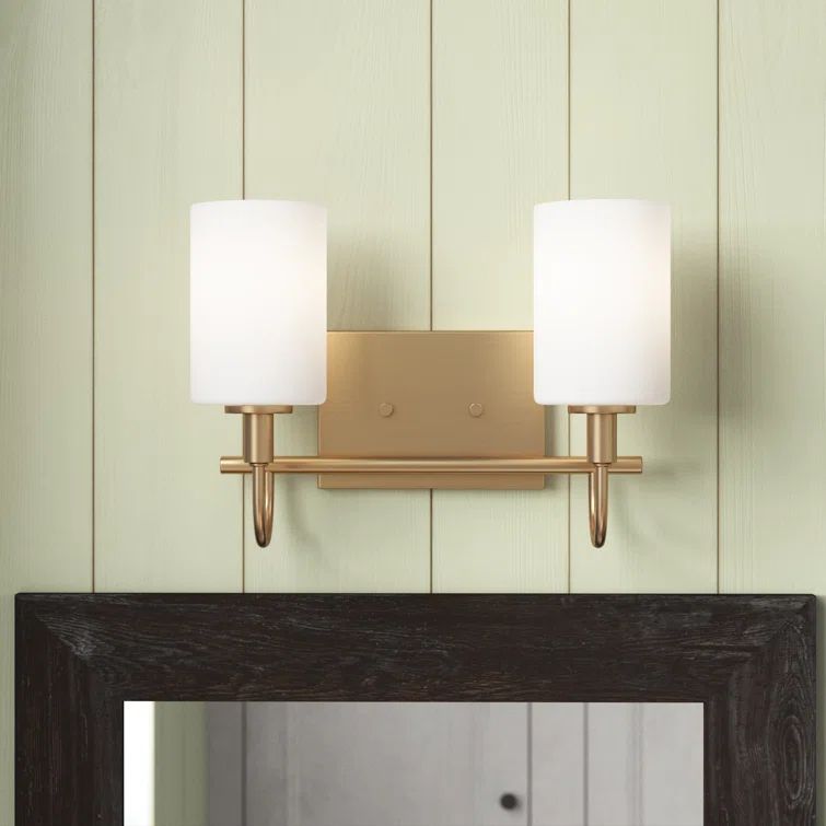 Satin Brass 2-Light Dimmable Vanity Light with Frosted Glass Shades
