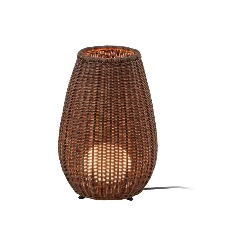 Rattan Brown Outdoor LED Floor Lamp with Handwoven Shade
