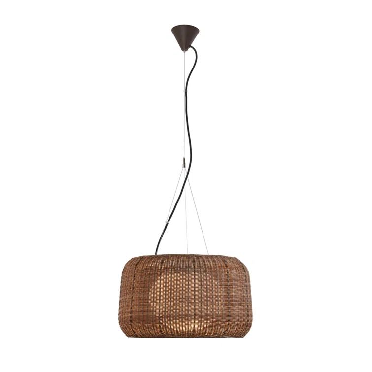 Fora Drum-Shaped Rattan Brown Outdoor Pendant Light with Beige Shade